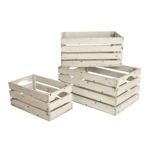 Wald Wald FL5004 Set Of 3 White Washed Distressed Storage Crates - FL5004