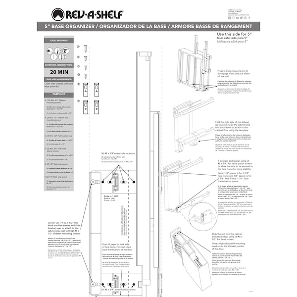 Rev-A-Shelf Maple Veneer, Light Brown, 6.25 in W, 25.6 in H, 21.75 in D, 21.75 in L, Light Brown - 449UT-BCSC-5C