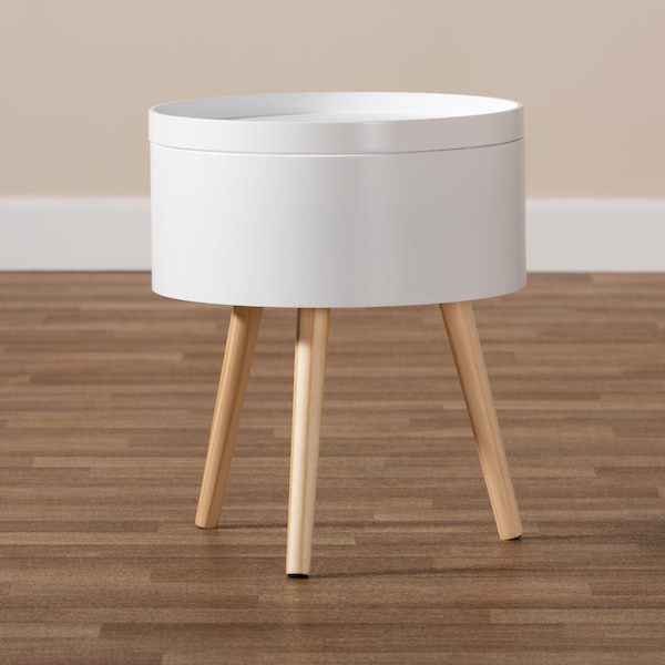 Baxton Studio Jessen Mid-Century White Wood Nightstand with Removable Top - 154-9048
