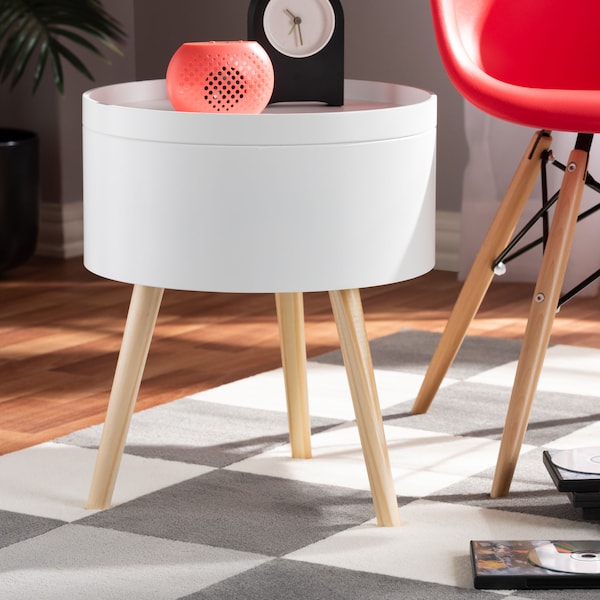 Baxton Studio Jessen Mid-Century White Wood Nightstand with Removable Top - 154-9048