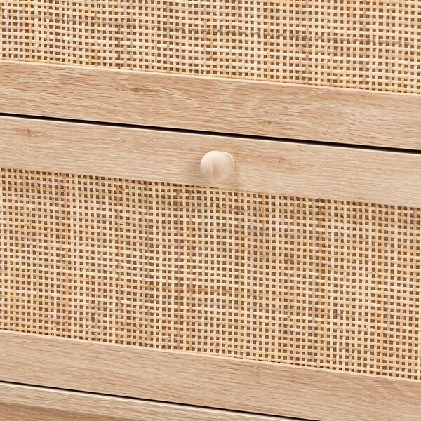 Baxton Studio Elsbeth Japandi Oak Brown Finished Wood and Natural Rattan 3-Drawer Storage Cabinet - 227-12953-ZORO
