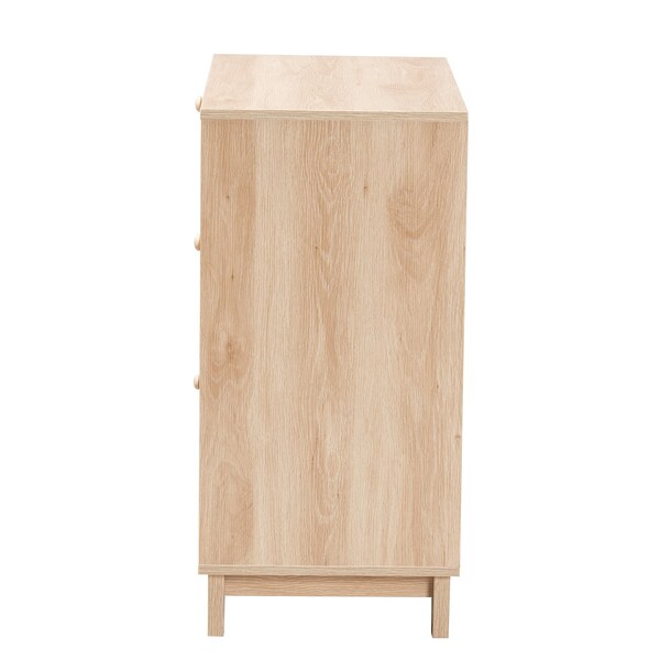 Baxton Studio Elsbeth Japandi Oak Brown Finished Wood and Natural Rattan 3-Drawer Storage Cabinet - 227-12953-ZORO