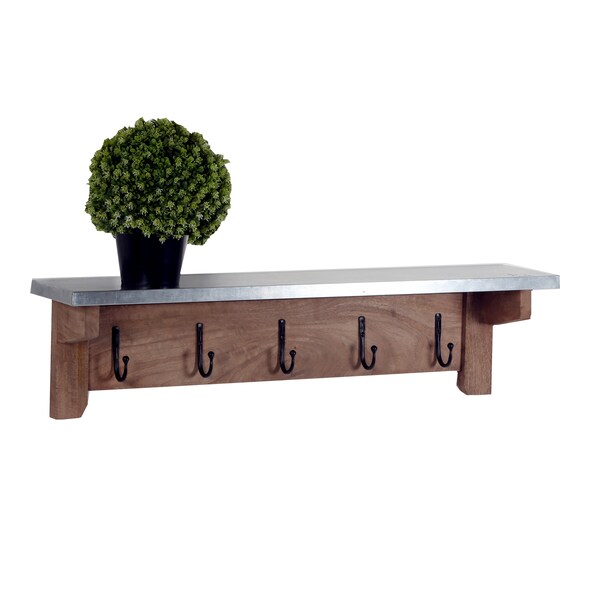 Alaterre Furniture Millwork 40" Hook Shelf - Wood/Zinc - AWMW2471Z