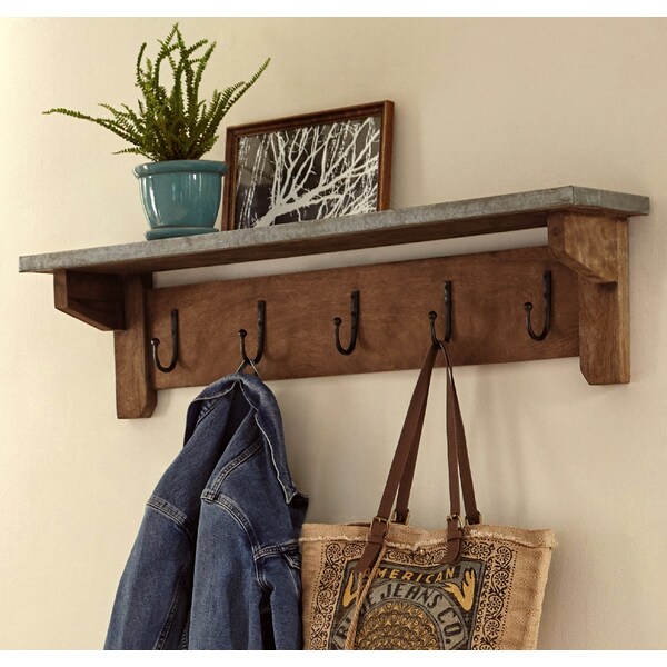 Alaterre Furniture Millwork 40" Hook Shelf - Wood/Zinc - AWMW2471Z