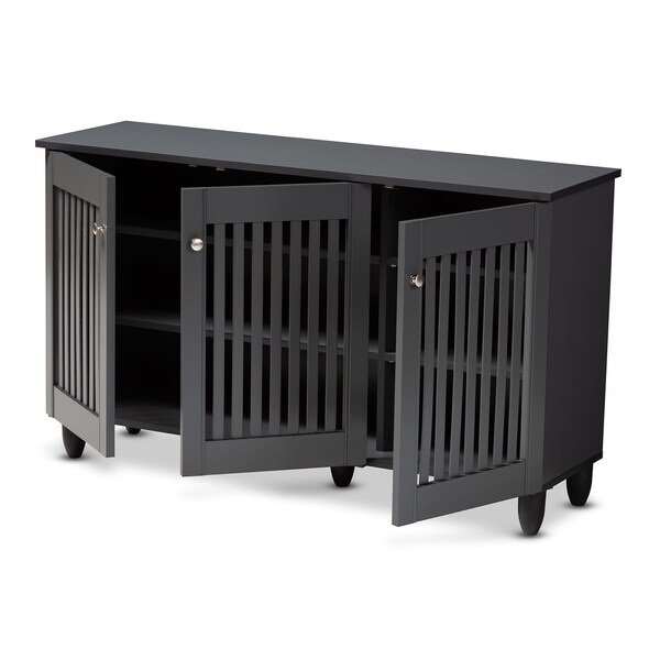 Baxton Studio Fernanda Dark Gray 3-Door Wooden Entryway Shoe Storage Wide Cabinet - 152-9166