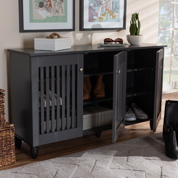 Baxton Studio Fernanda Dark Gray 3-Door Wooden Entryway Shoe Storage Wide Cabinet - 152-9166