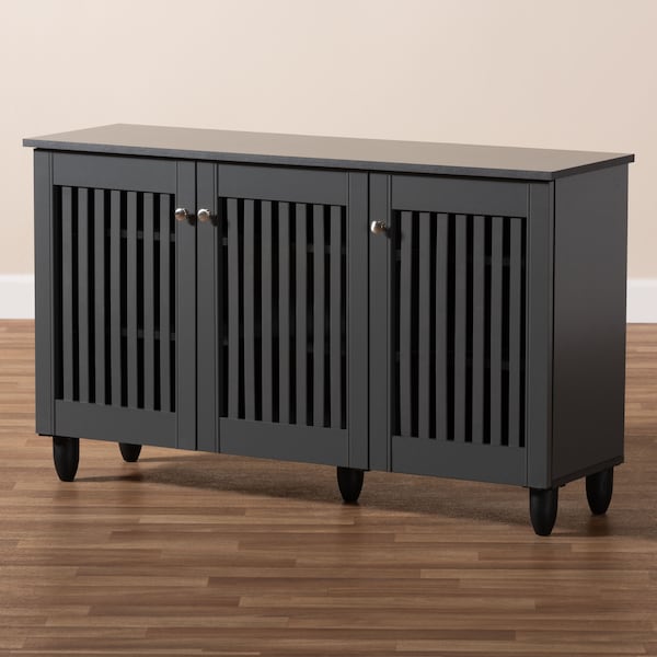 Baxton Studio Fernanda Dark Gray 3-Door Wooden Entryway Shoe Storage Wide Cabinet - 152-9166