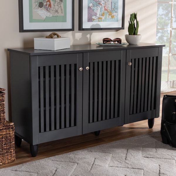 Baxton Studio Fernanda Dark Gray 3-Door Wooden Entryway Shoe Storage Wide Cabinet - 152-9166