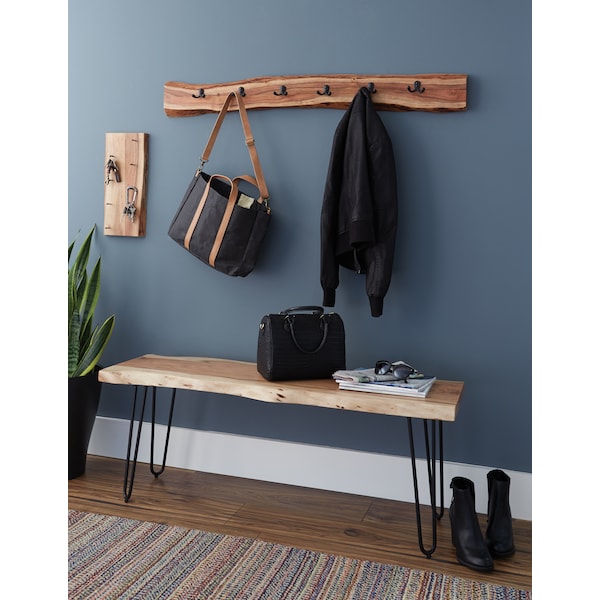 Alaterre Furniture Hairpin Natural Live Edge Wood with Metal 48" Bench, Natural - AWDD0420
