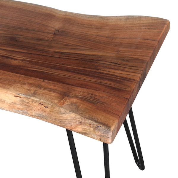 Alaterre Furniture Hairpin Natural Live Edge Wood with Metal 48" Bench, Natural - AWDD0420