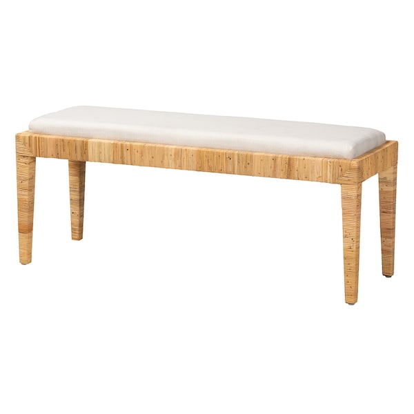 Baxton Studio Sofia Modern Bohemian Natural Brown Rattan and Mahogany Wood Bench - 228-13094-ZORO
