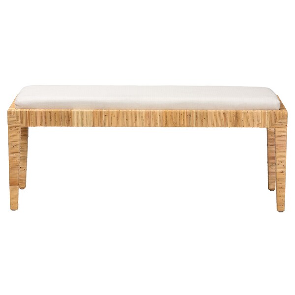 Baxton Studio Sofia Modern Bohemian Natural Brown Rattan and Mahogany Wood Bench - 228-13094-ZORO