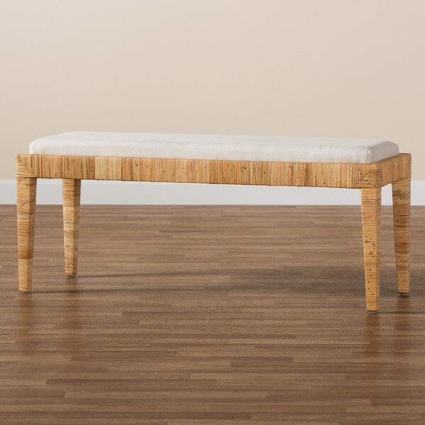 Baxton Studio Sofia Modern Bohemian Natural Brown Rattan and Mahogany Wood Bench - 228-13094-ZORO