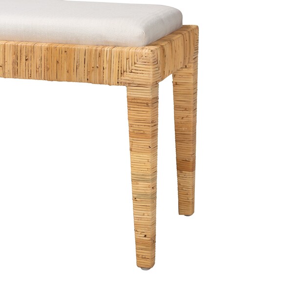 Baxton Studio Sofia Modern Bohemian Natural Brown Rattan and Mahogany Wood Bench - 228-13094-ZORO