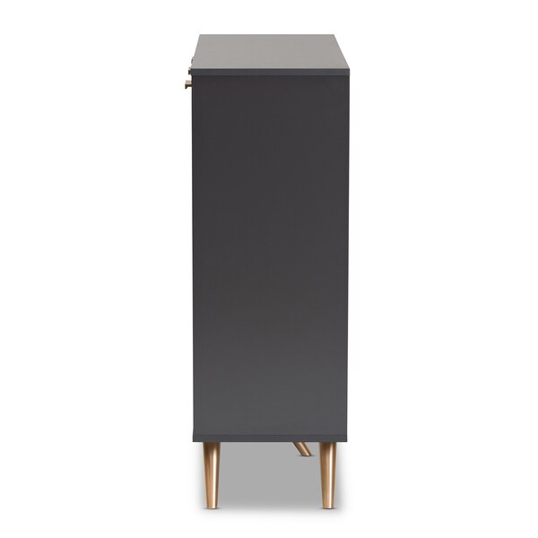 Baxton Studio Kelson Modern and Contemporary Dark Grey and Gold Finished Wood 3-Door Shoe Cabinet - 189-11574-ZORO