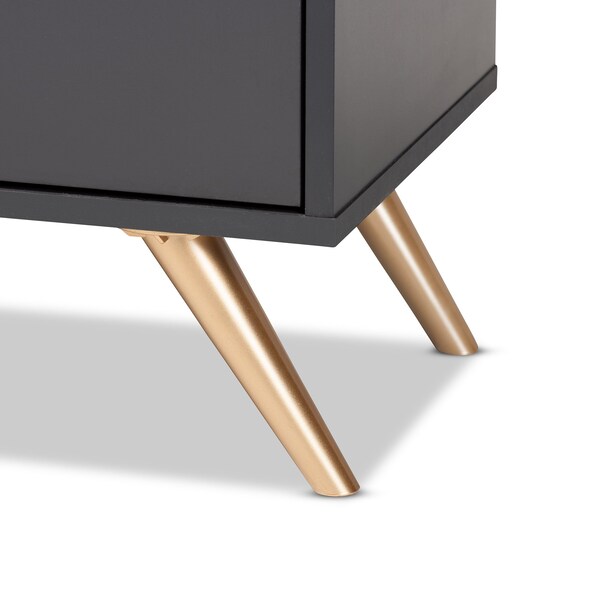 Baxton Studio Kelson Modern and Contemporary Dark Grey and Gold Finished Wood 3-Door Shoe Cabinet - 189-11574-ZORO