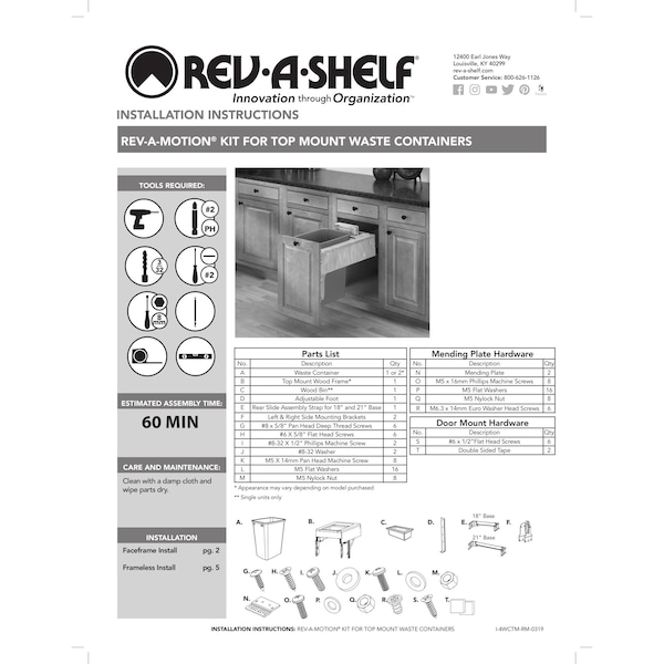 Rev-A-Shelf Maple Veneer, Light Brown, 18.38 in W, 24.75 in H, 21.75 in D, 21.75 in L, Light Brown - 4WCTM-RM-2150DM-2