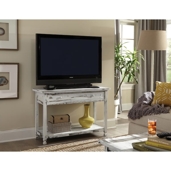 Alaterre Furniture Country Cottage Media/Console Table, White Antique Finish - ACCA14WA