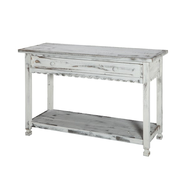 Alaterre Furniture Country Cottage Media/Console Table, White Antique Finish - ACCA14WA