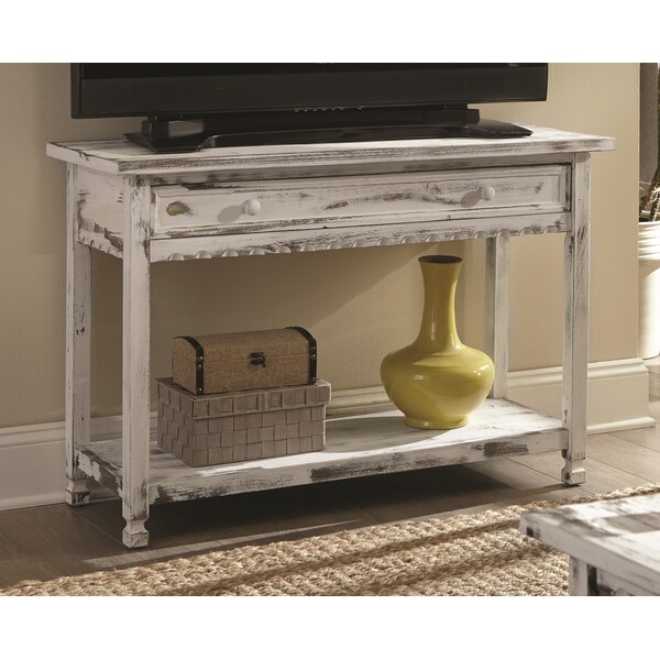 Alaterre Furniture Country Cottage Media/Console Table, White Antique Finish - ACCA14WA