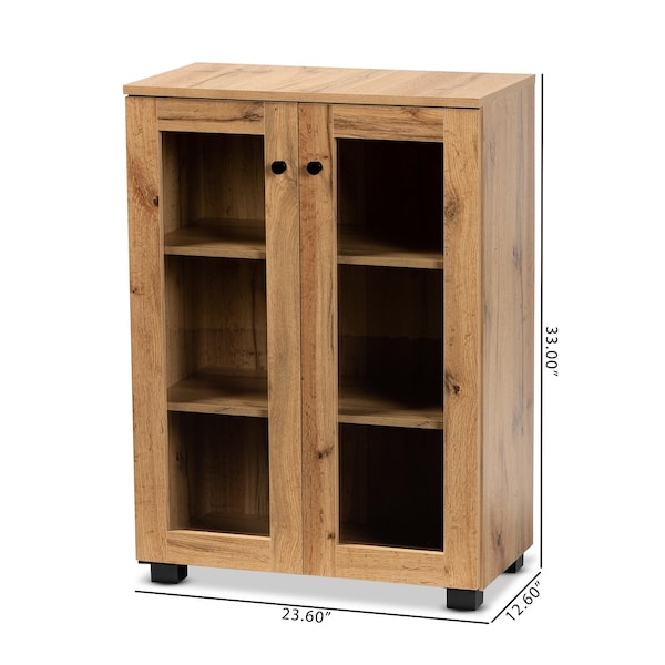 Baxton Studio Mason Modern and Contemporary Oak Brown Finished Wood 2-Door Storage Cabinet with Glass Doors - 189-11976-ZORO