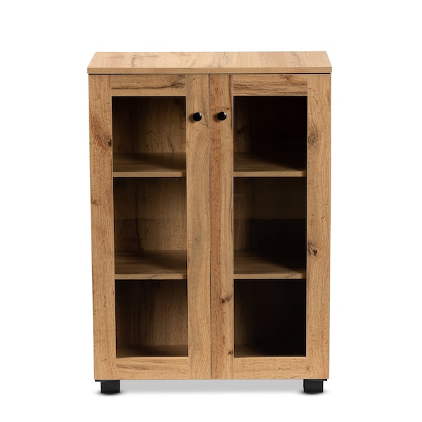Baxton Studio Mason Modern and Contemporary Oak Brown Finished Wood 2-Door Storage Cabinet with Glass Doors - 189-11976-ZORO