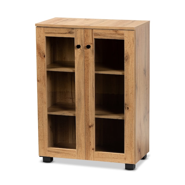 Baxton Studio Mason Modern and Contemporary Oak Brown Finished Wood 2-Door Storage Cabinet with Glass Doors - 189-11976-ZORO
