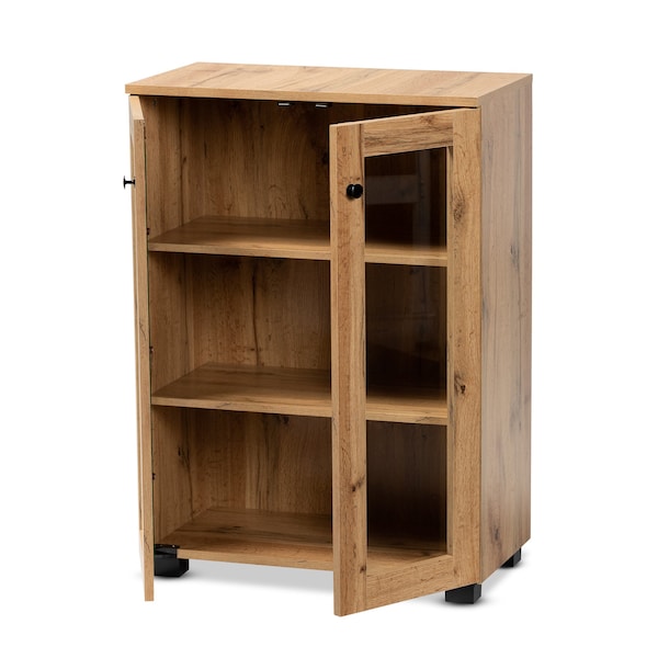 Baxton Studio Mason Modern and Contemporary Oak Brown Finished Wood 2-Door Storage Cabinet with Glass Doors - 189-11976-ZORO
