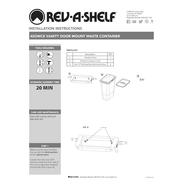Rev-A-Shelf Maple Veneer, Light Brown, 10.38 in W, 12.31 in H, 7.38 in D, 7.38 in L, Light Brown - 4SOWC-8-1