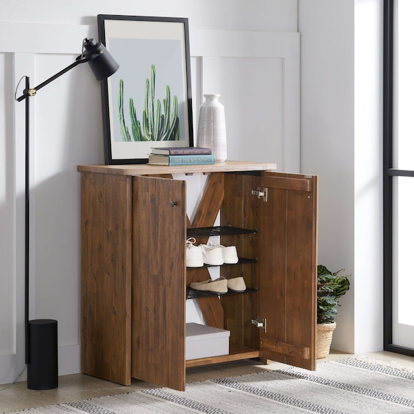 Alaterre Furniture Bethel Acacia Wood 31"W Shoe Cubbie Cabinet - ANTR1530