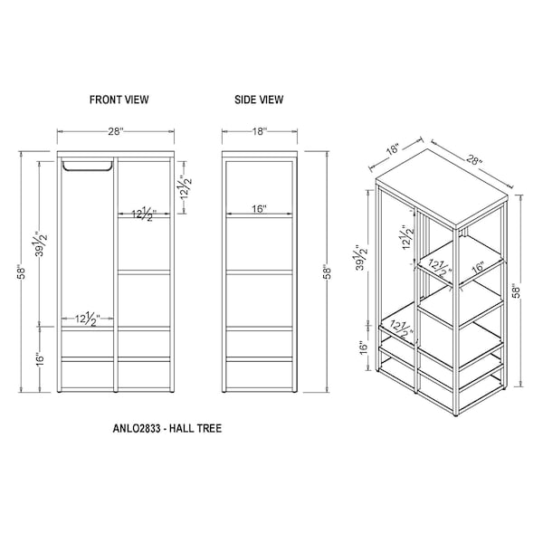 Alaterre Furniture Lloyd 58"H Hall Tree - ANLO2833