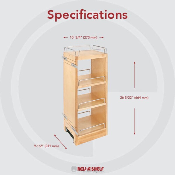 Rev-A-Shelf Maple Veneer, Light Brown, 9.5 in W, 26.15 in H, 10.75 in D, 10.75 in L, Light Brown - 448-BBSCWC-9C