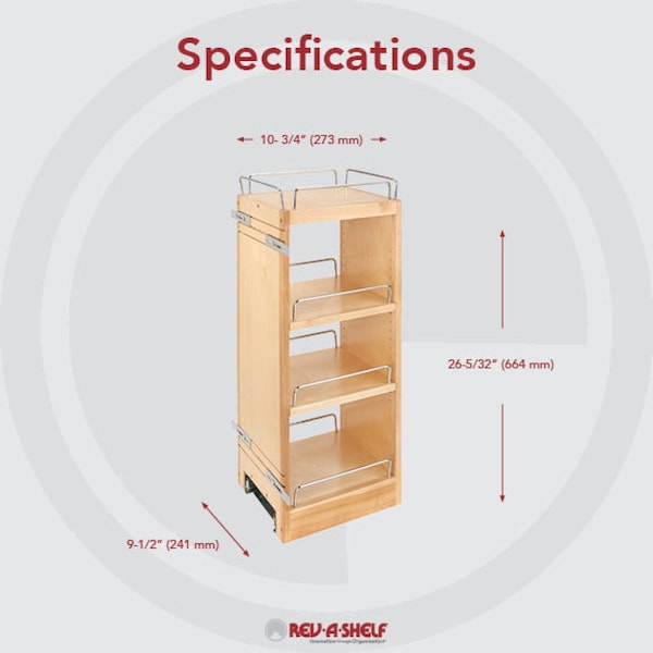 Rev-A-Shelf Maple Veneer, Light Brown, 9.5 in W, 26.15 in H, 10.75 in D, 10.75 in L, Light Brown - 448-BBSCWC-9C
