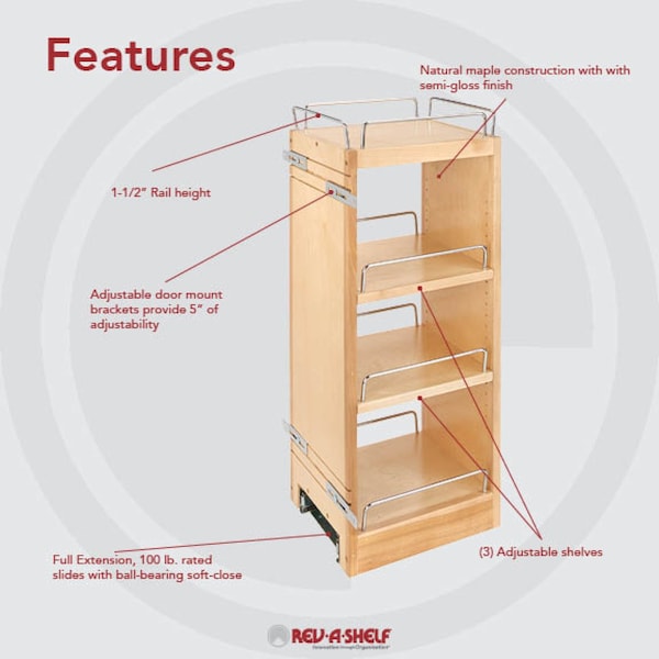 Rev-A-Shelf Maple Veneer, Light Brown, 9.5 in W, 26.15 in H, 10.75 in D, 10.75 in L, Light Brown - 448-BBSCWC-9C