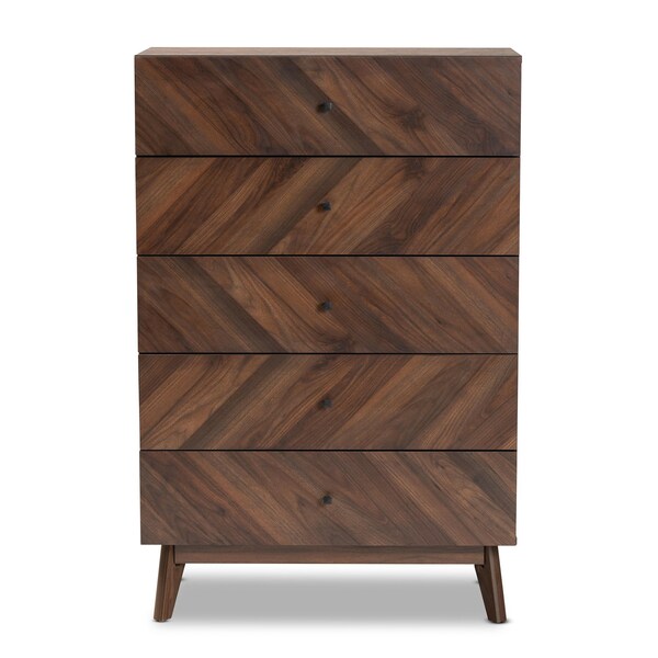 Baxton Studio Hartman Mid-Century Walnut Brown Finished Wood 5-Drawer Storage Chest - 193-12378-ZORO