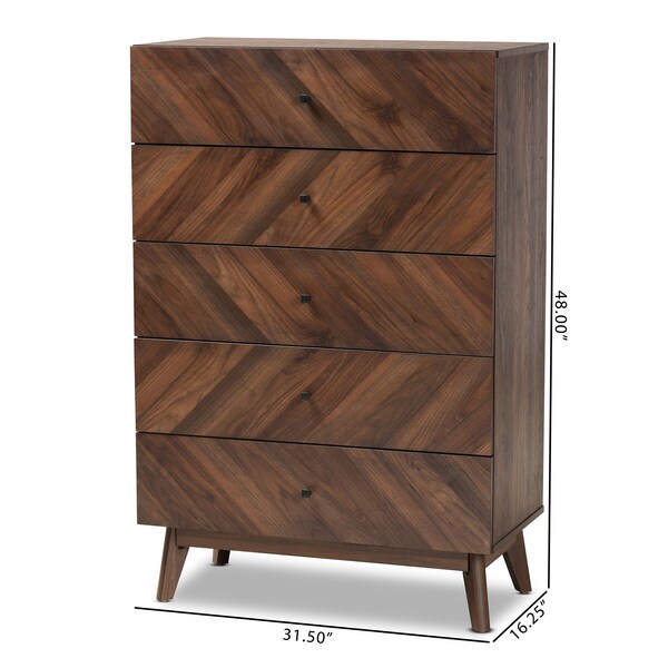 Baxton Studio Hartman Mid-Century Walnut Brown Finished Wood 5-Drawer Storage Chest - 193-12378-ZORO