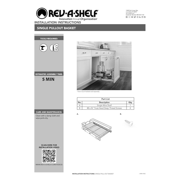 Rev-A-Shelf Steel, Silver, 14.5 in W, 5.56 in H, 22 in D, 22 in L, Silver - 5WB1-1522CR-1