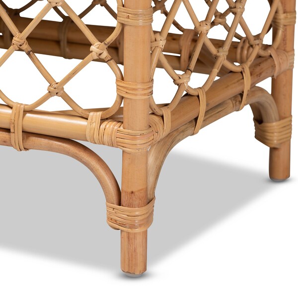 Baxton Studio Orchard Modern Bohemian White Fabric Upholstered and Natural Brown Rattan Bench - 203-12584