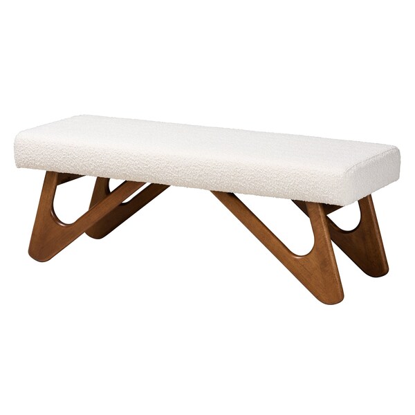 Baxton Studio Rika Japandi Cream Boucle Fabric and Walnut Brown Finished Wood Bench - 228-12922-ZORO