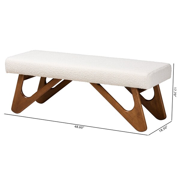 Baxton Studio Rika Japandi Cream Boucle Fabric and Walnut Brown Finished Wood Bench - 228-12922-ZORO