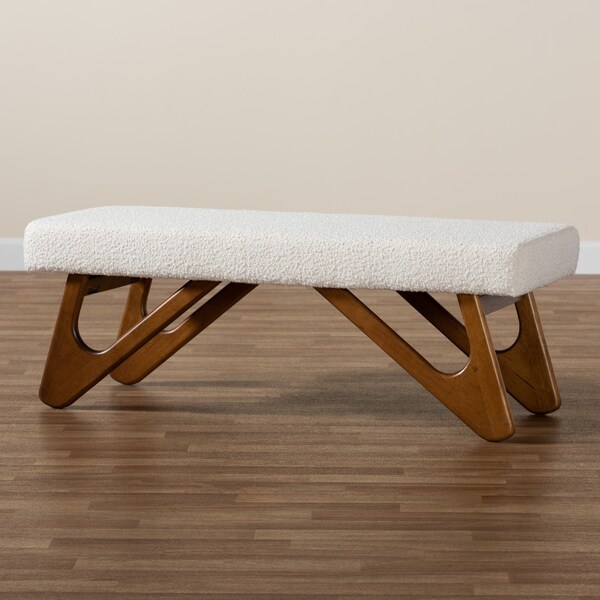 Baxton Studio Rika Japandi Cream Boucle Fabric and Walnut Brown Finished Wood Bench - 228-12922-ZORO