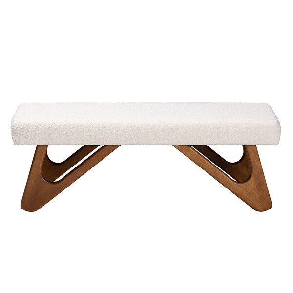 Baxton Studio Rika Japandi Cream Boucle Fabric and Walnut Brown Finished Wood Bench - 228-12922-ZORO