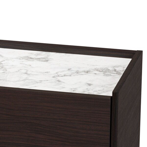 Baxton Studio Walker Modern and Contemporary Dark Brown and Gold Finished Wood Shoe Cabinet with Faux Marble Top - 189-11619-ZORO