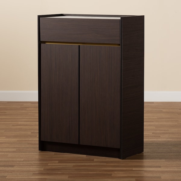 Baxton Studio Walker Modern and Contemporary Dark Brown and Gold Finished Wood Shoe Cabinet with Faux Marble Top - 189-11619-ZORO