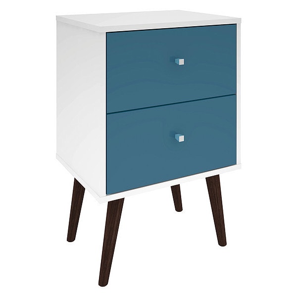 Manhattan Comfort Nightstand, Mid Century, Whitee/Aqua - 204AMC64