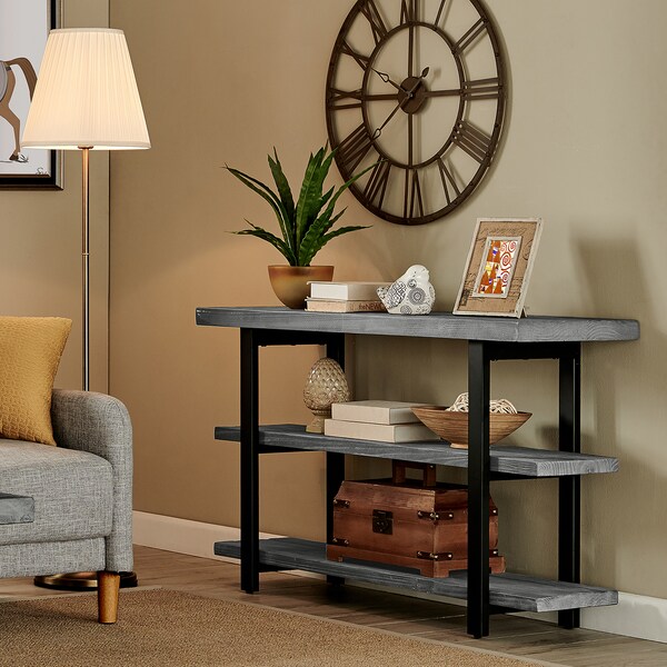 Alaterre Furniture Pomona 48" Metal and Wood Media/Console Table, Slate Gray - AMBA10SG