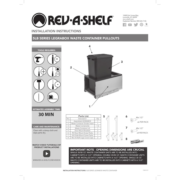Rev-A-Shelf Steel, Light Brown, 16.5 in W, 20.33 in H, 21.73 in D, 21.73 in L, Light Brown - 5LB-1835OGMP-213