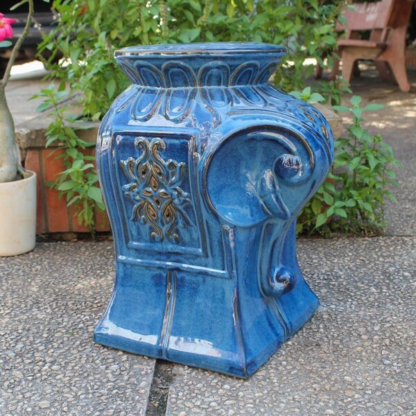 International Caravan Contemporary Elephant Ceramic Garden Stool, Navy Blue Glaze - OPG-074-NV