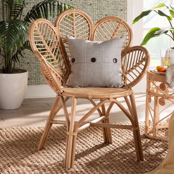 Bali & Pari Eliava Modern Bohemian Natural Rattan Flower Accent Chair - 238-13407-ZORO