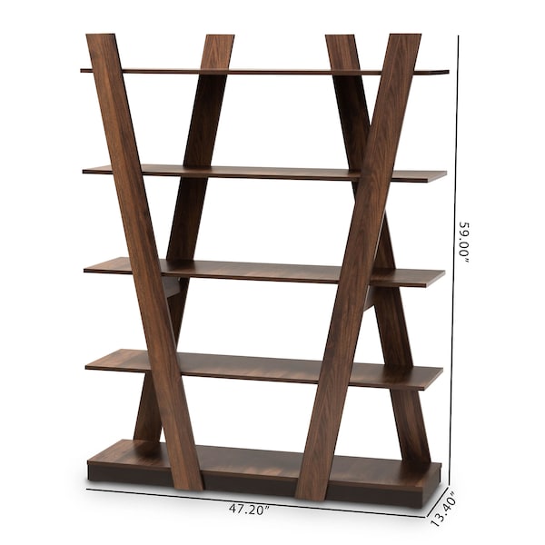 Baxton Studio Michio Walnut Brown Finished 5-Tier Wood Living Room Display Shelf - 168-10767